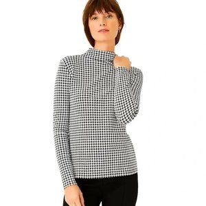 Ann Taylor Mock Neck Turtleneck Houndstooth Lightweight Top Tee